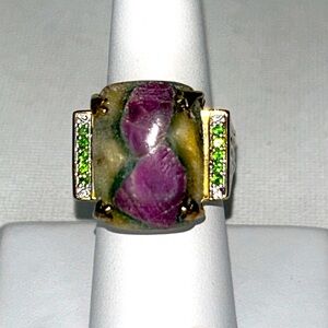 NWOT Genuine Ruby Zoisite Chrome Diopside 925 Sterling 18K Plate Designer Ring